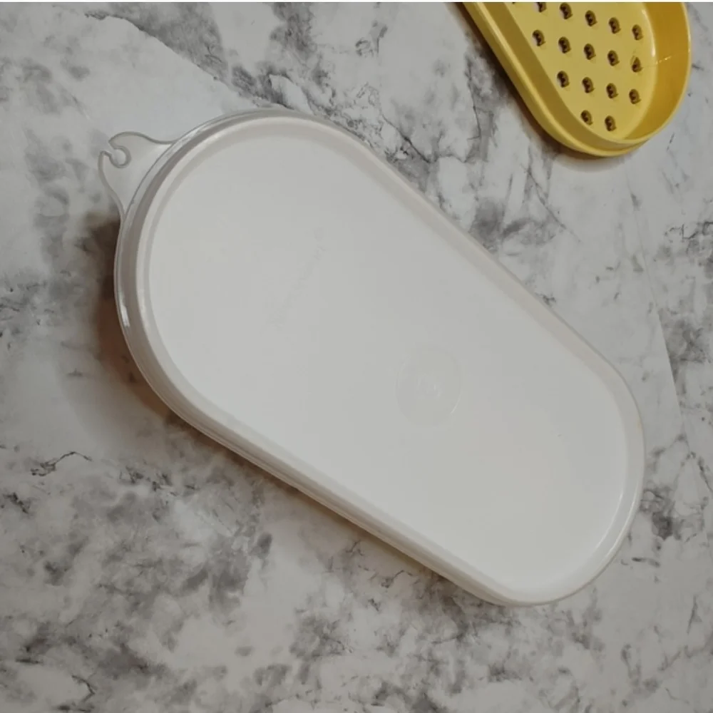 Vintage Tupperware Microwave Steamer Poacher Grater Set Yellow White 3pc Retro